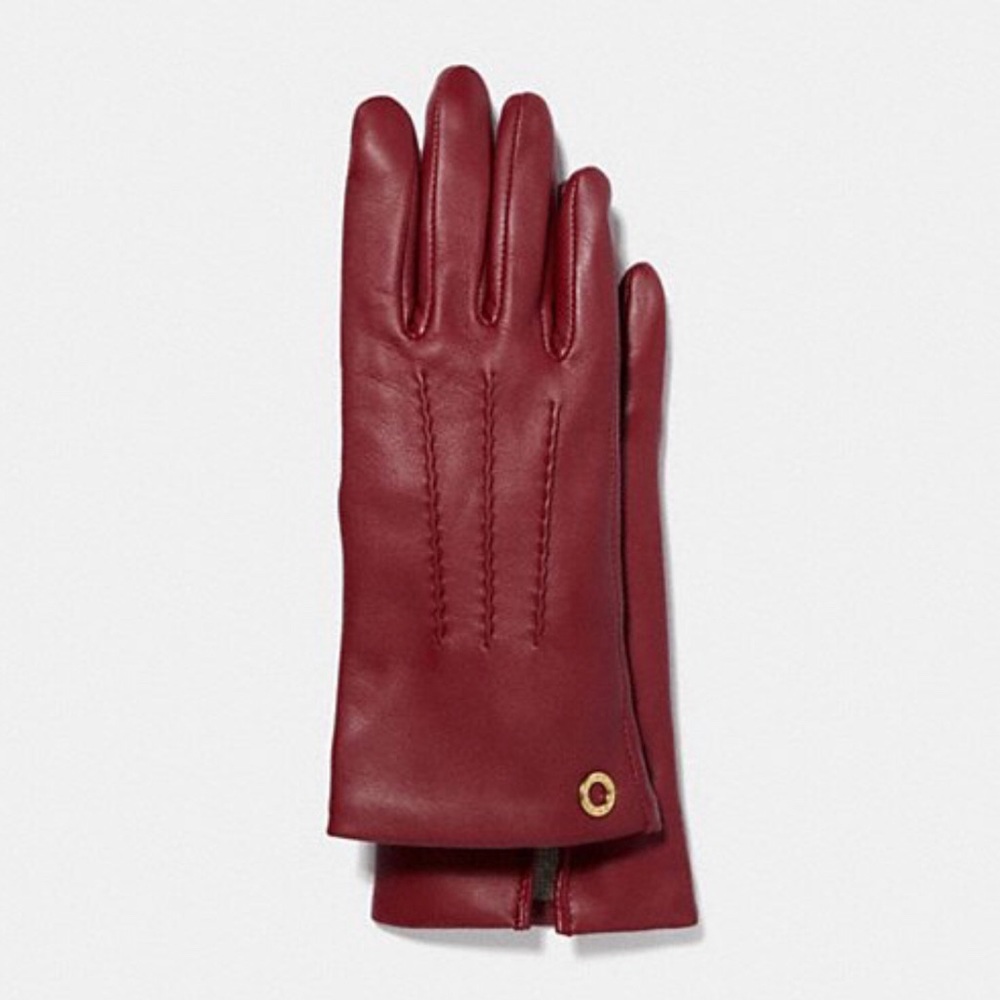 NWT Coach Classic Leather Gloves, Cherry